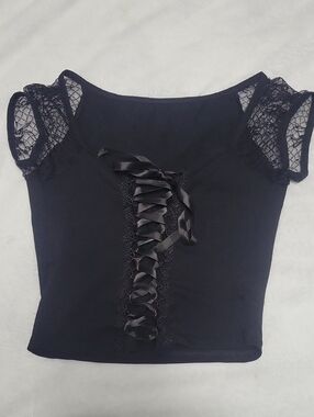 Small Black Lace Up Crop Top